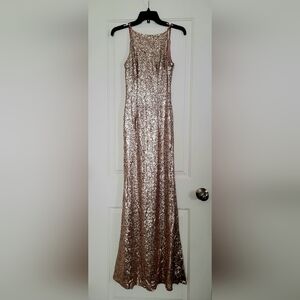 Lulus Slink and Wink Rose Gold Sequin Cowl Back Maxi Dress Gown Size XS